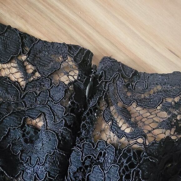 Marchesa Notte Lace Illusion Fit & Flare Taffeta Retro Cocktail Mini Dress Black - Picture 10 of 15